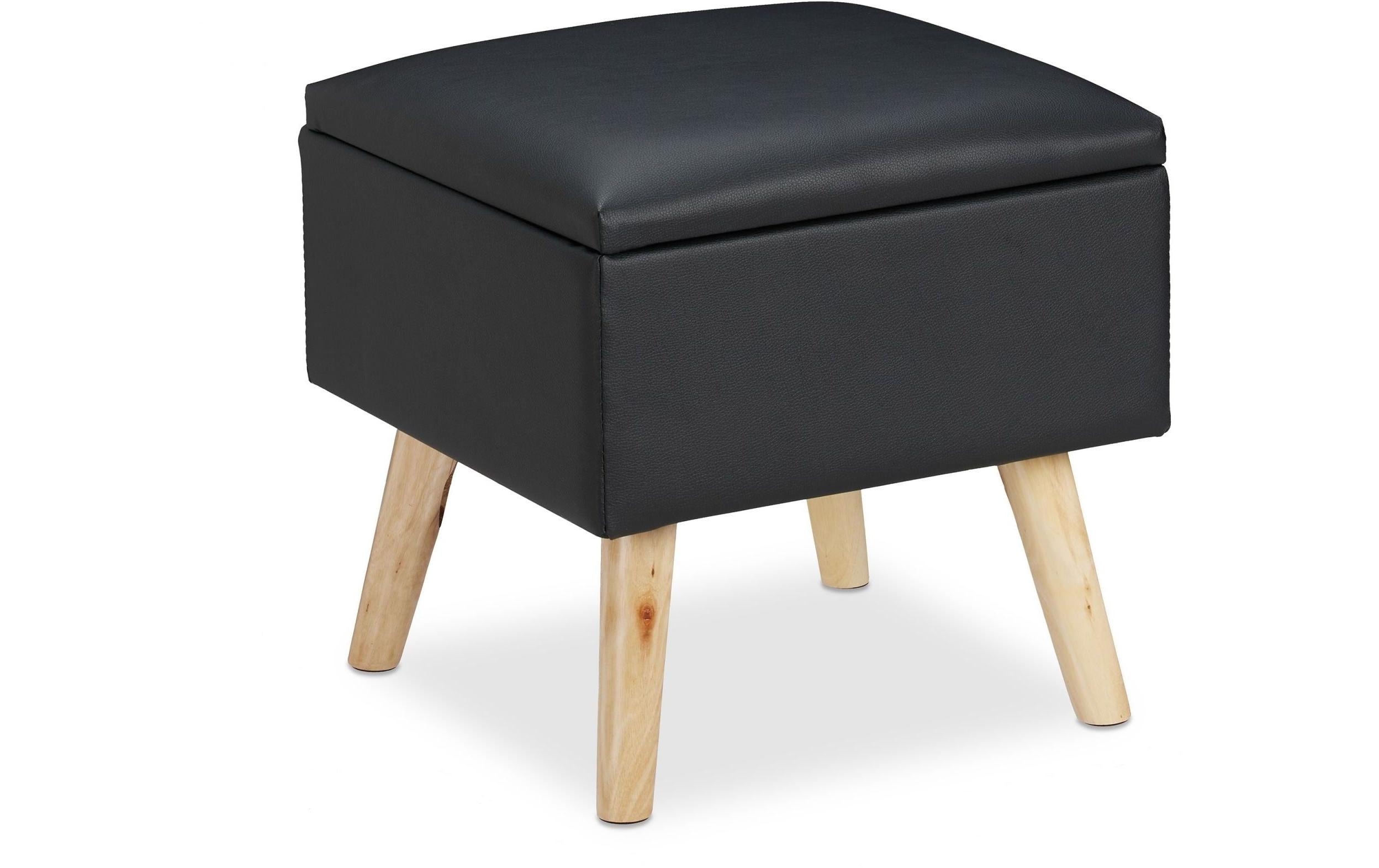 Hocker SchwarzSitzhocker mit Stauraum aus Kunstleder