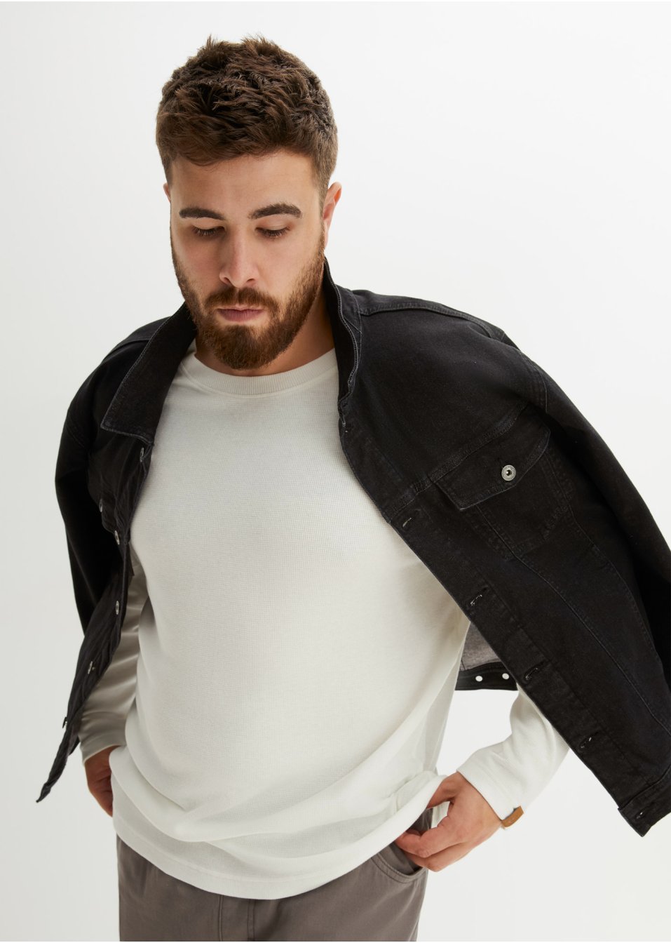 T-shirt manches longues en coton piqué gaufré