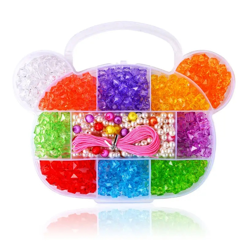 (300-tlg. Set) Kinder Perlen DIY Bastel Schmuck mit Nylon Faden für Armband / Kette - Assortiert