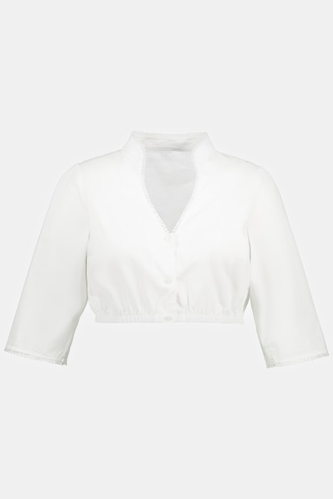 Dirndlbluse, Stehkragen, Spitze, V-Ausschnitt, 3/4-Arm