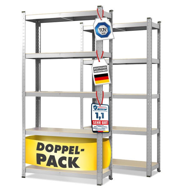 Lakota heavy-duty stellingkast - set van 2 - draagvermogen tot 875 kg - individueel bruikbaar - gegalvaniseerd - 200 x 120 x 60 cm