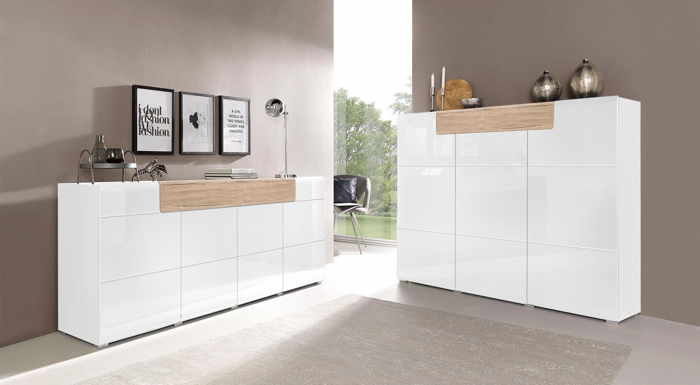 INOSIGN Sideboard »Toledo,Breite 208cm,moderne Kommode mit dekorative Fräsungen,grifflos« Kombikommode mit viel Stauraum, Einlegeböden verstellbar
