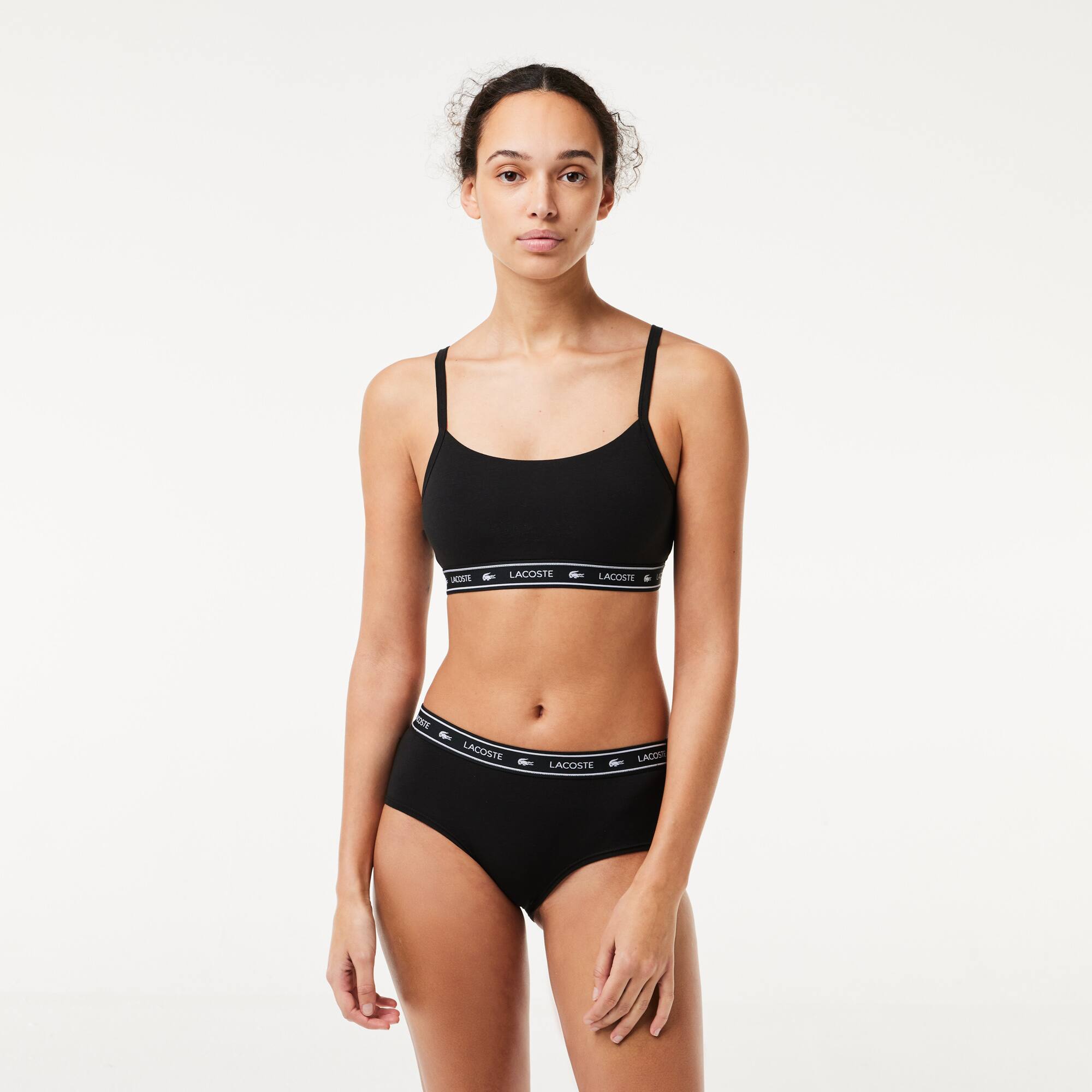 Brassière avec bande siglée en coton stretch Brassières - Noir - Lacoste - Femme