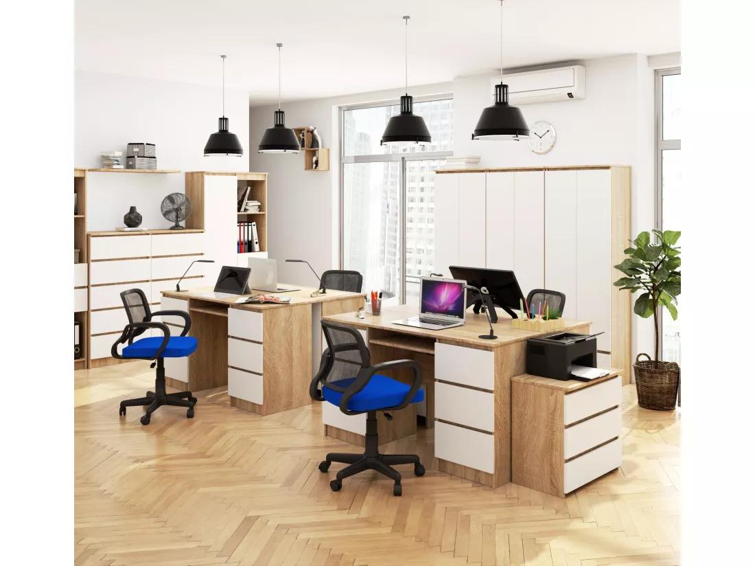 Bureau d'ordinateur AKORD A11 Chêne Sonoma 135 cm 6 tiroirs façade Blanche 135x50x77 cm