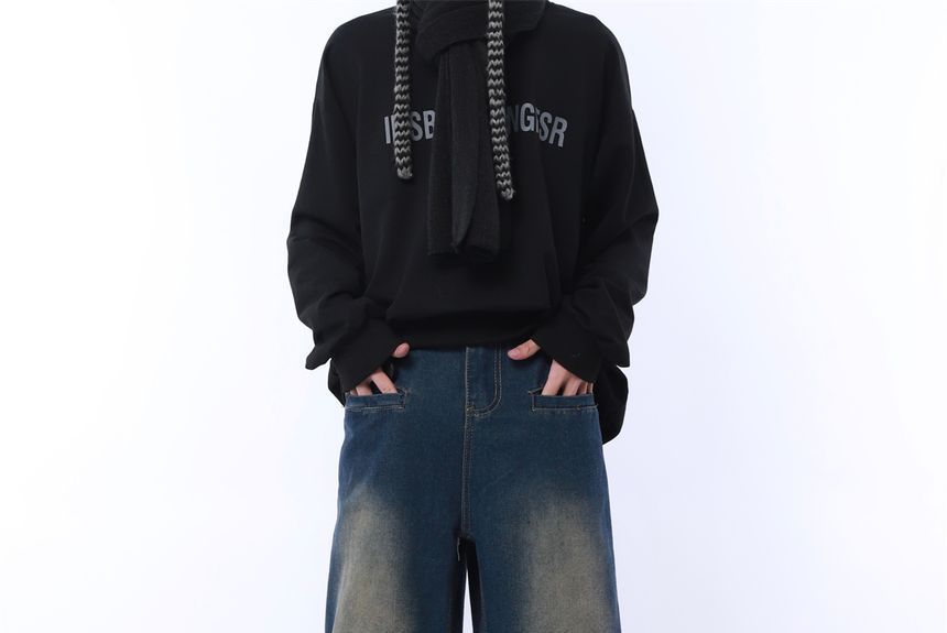AXEN - High Waist Washed Wide Leg Jeans