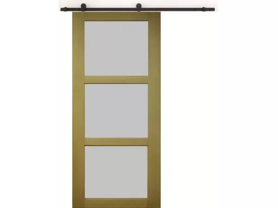 Porte Coulissante Ayous 3 Panneaux Gris Ral 7035 H204 X L83 + Rail A Roulettes Noir Gd Menuiseries