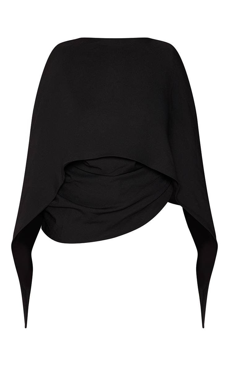 Noir Haut Long Froncé Grande Taille Avec Détail Cape Tissée