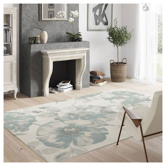 Tapis de salon motif floral - dianthus - beige et couleurs pastel - 80 x 150 cm