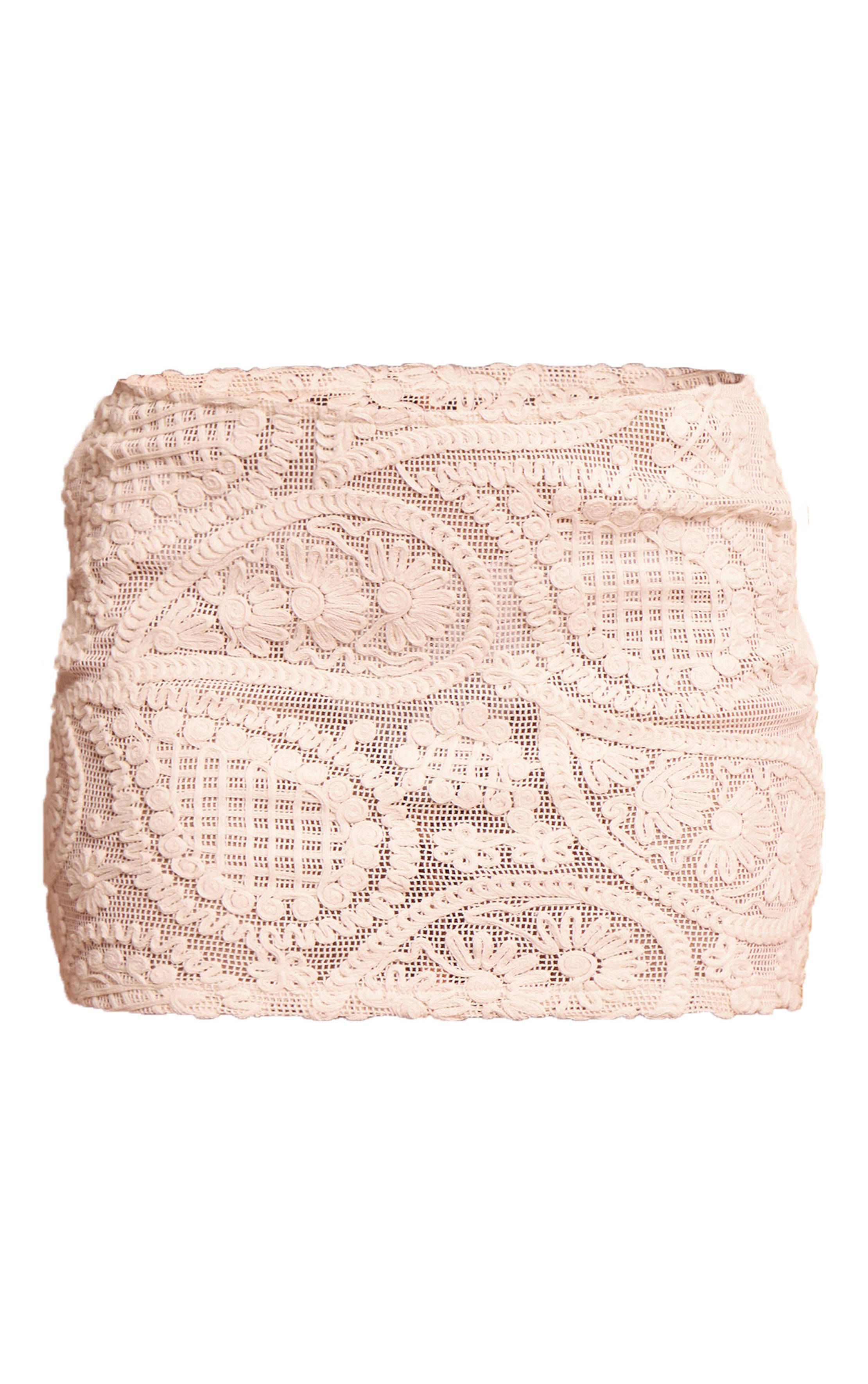 Crème Ensemble Mini-jupe Brodée Texturée