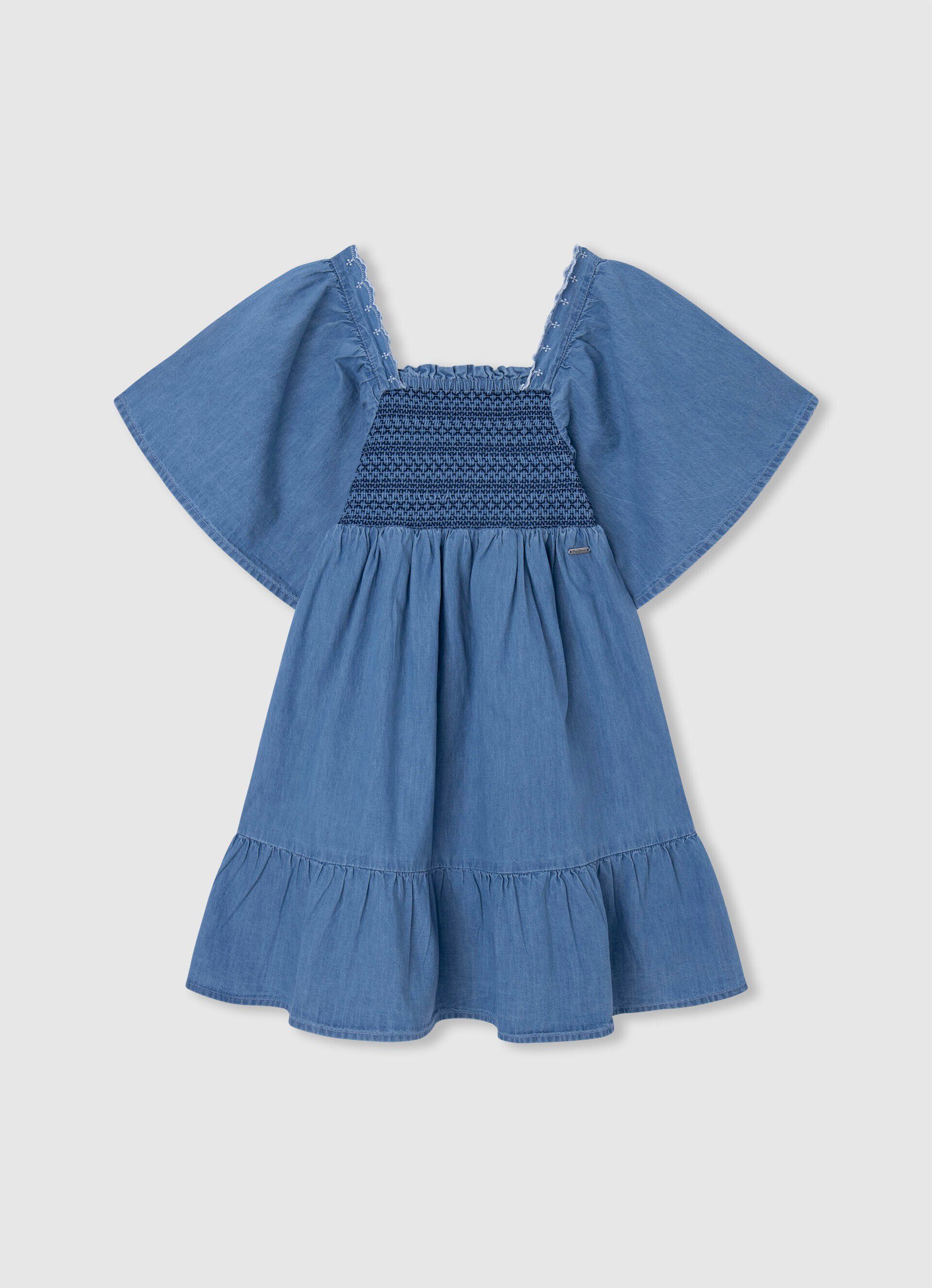 VESTIDO JEANS COM DETALHES BORDADOS - azul-baía