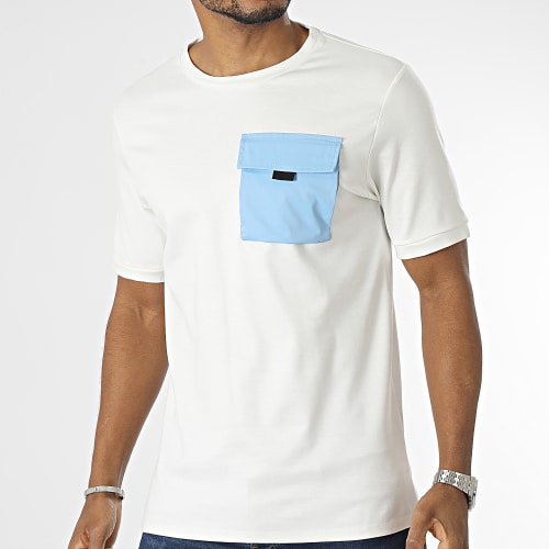 Tee Shirt Poche Blanc Bleu Ciel