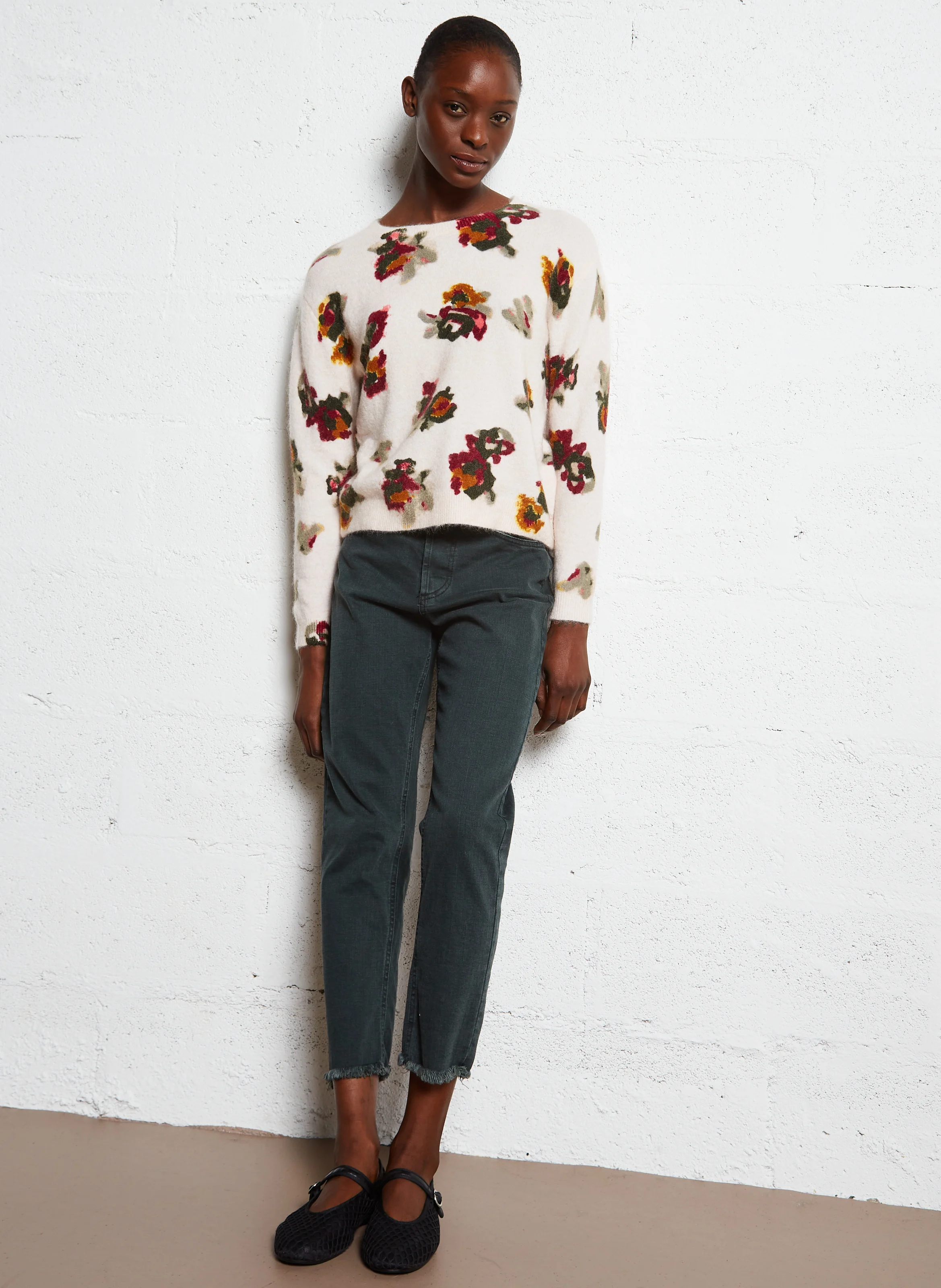 MARIKA - Pull droit col rond en laine mélangée | Blanc