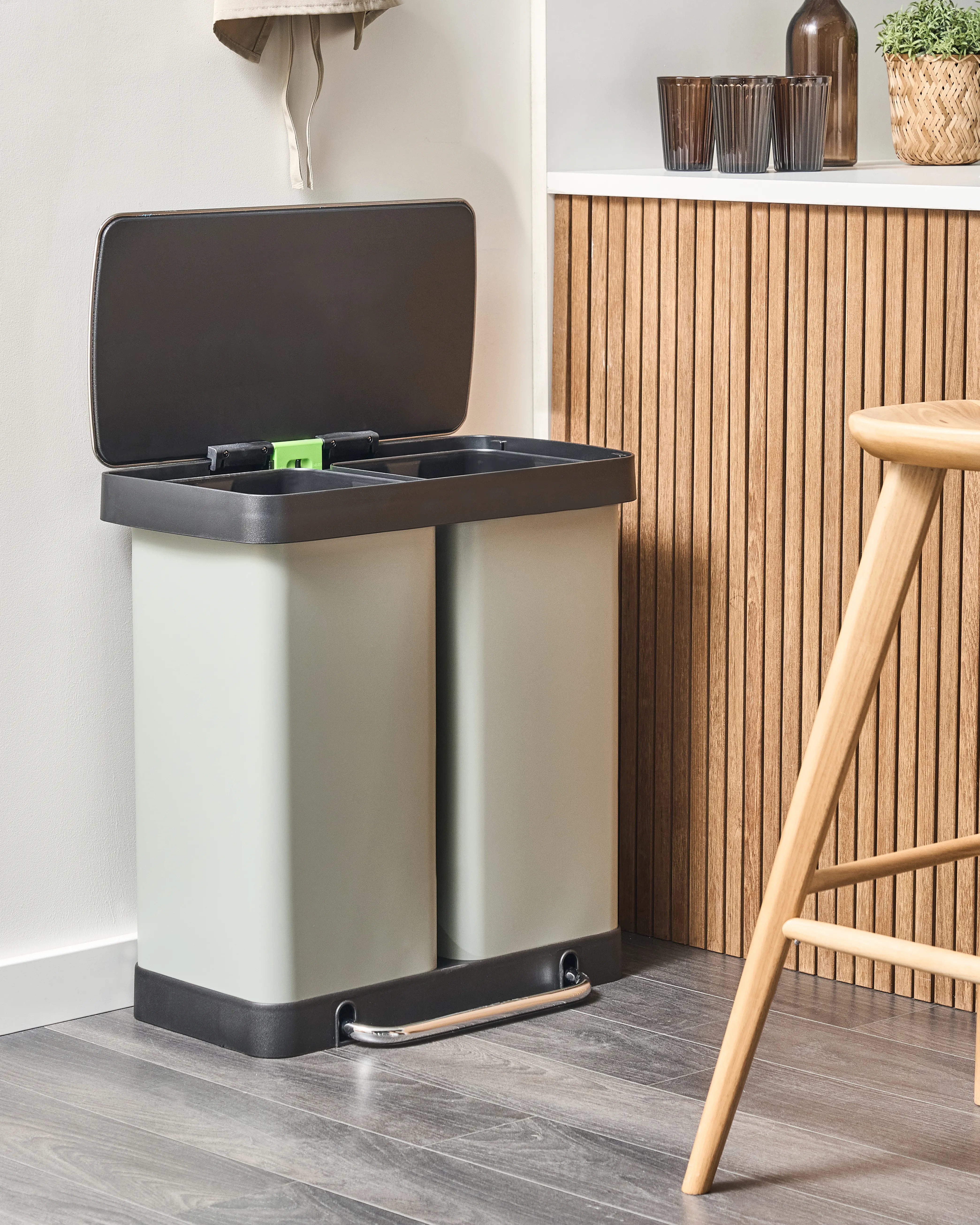 Dubbele pedaalemmer 60 L ECOSORT Metaal Lichtgroen