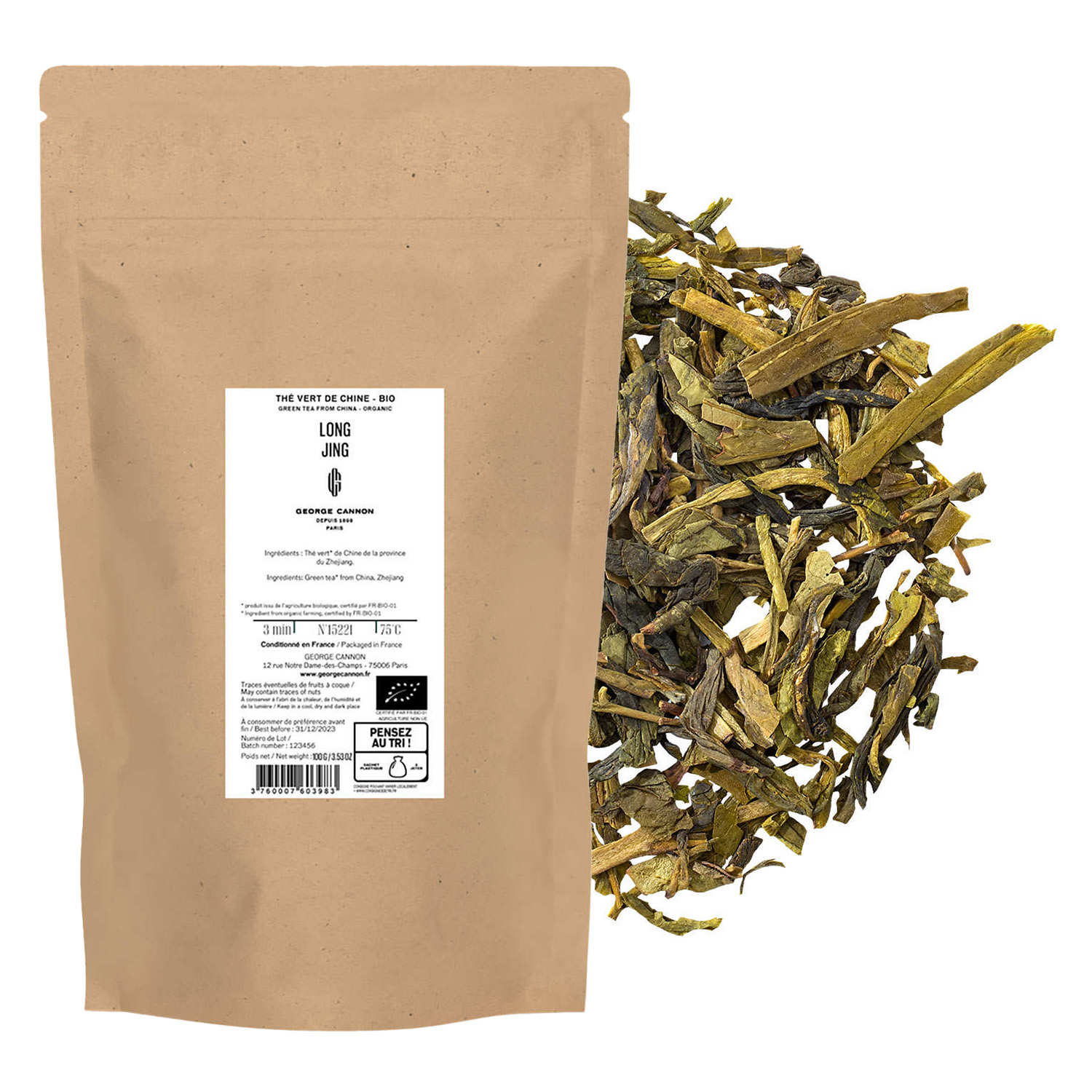 Thé vert sencha du Zhejiang Long Jing bio