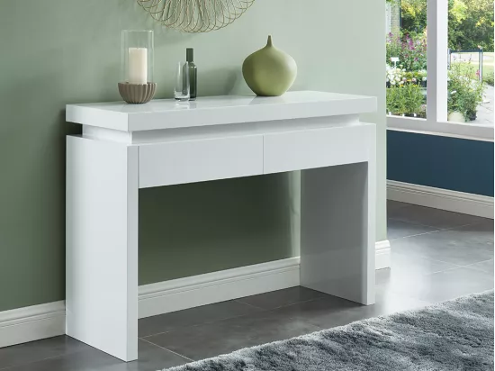 Console EMERSON II - LEDs - 2 tiroirs - MDF laqué blanc