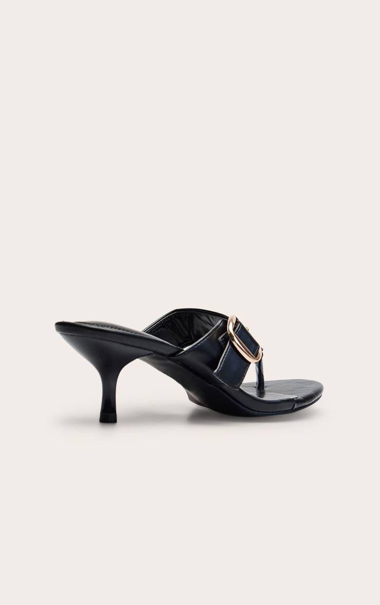 Noir Mules À Bride Entre-orteils Et Petit Talon Avec Boucle