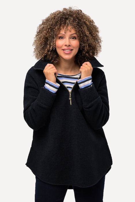 Fleeceshirt, A-Linie, Stehkragen, Zipper, Langarm