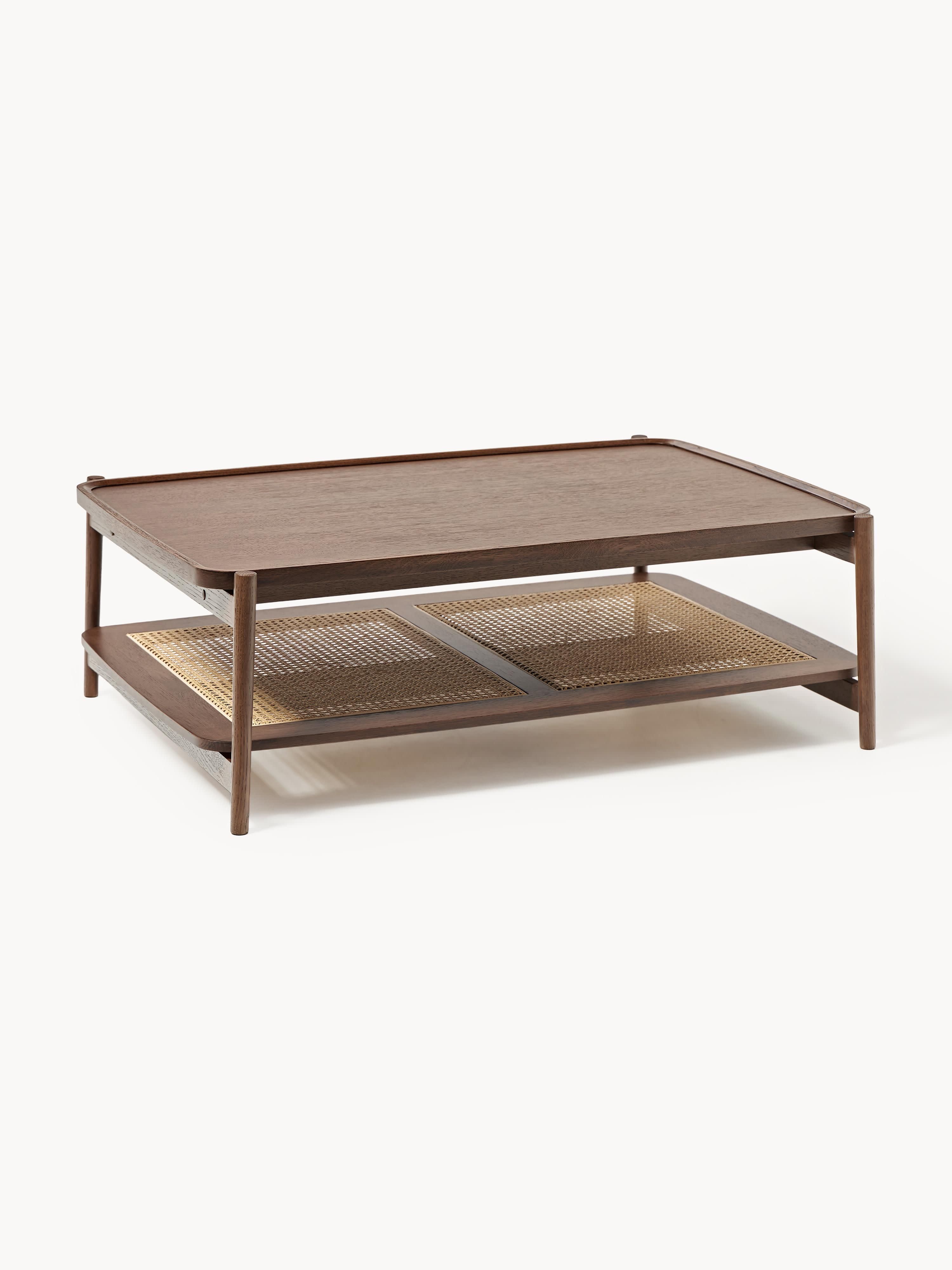 Houten salontafel Libby met plank van Weens vlechtwerk