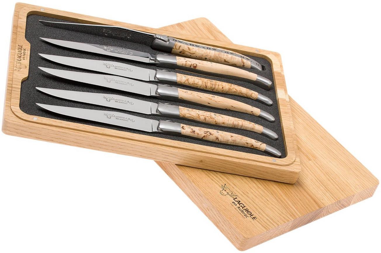 Laguiole en Aubrac steakmessenset 6-delig berkenhout, 62C99BHIH