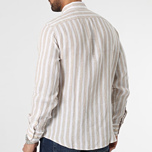 Chemise Manches Longues A Rayures Blanc Beige