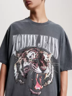 Camiseta oversized com logo de tigre