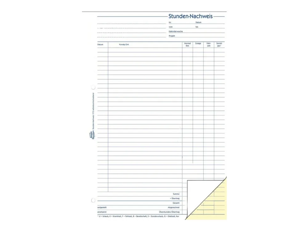 Avery Zweckform - Timebaseret tidsark - 40 ark - A4 - duplikat - karbonfri