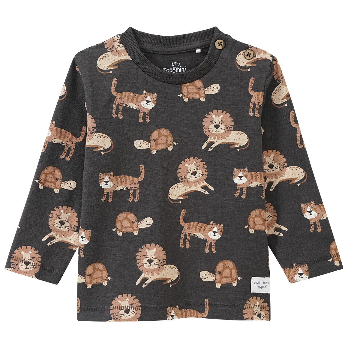 Topomini Baby Langarmshirt mit Tier-Motiven dunkelgrau / hellbraun