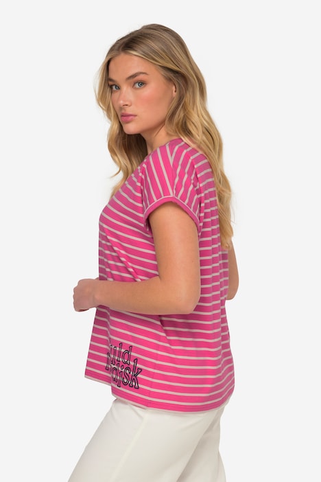 T-Shirt, oversized, Ringel, Rundhals, Halbarm