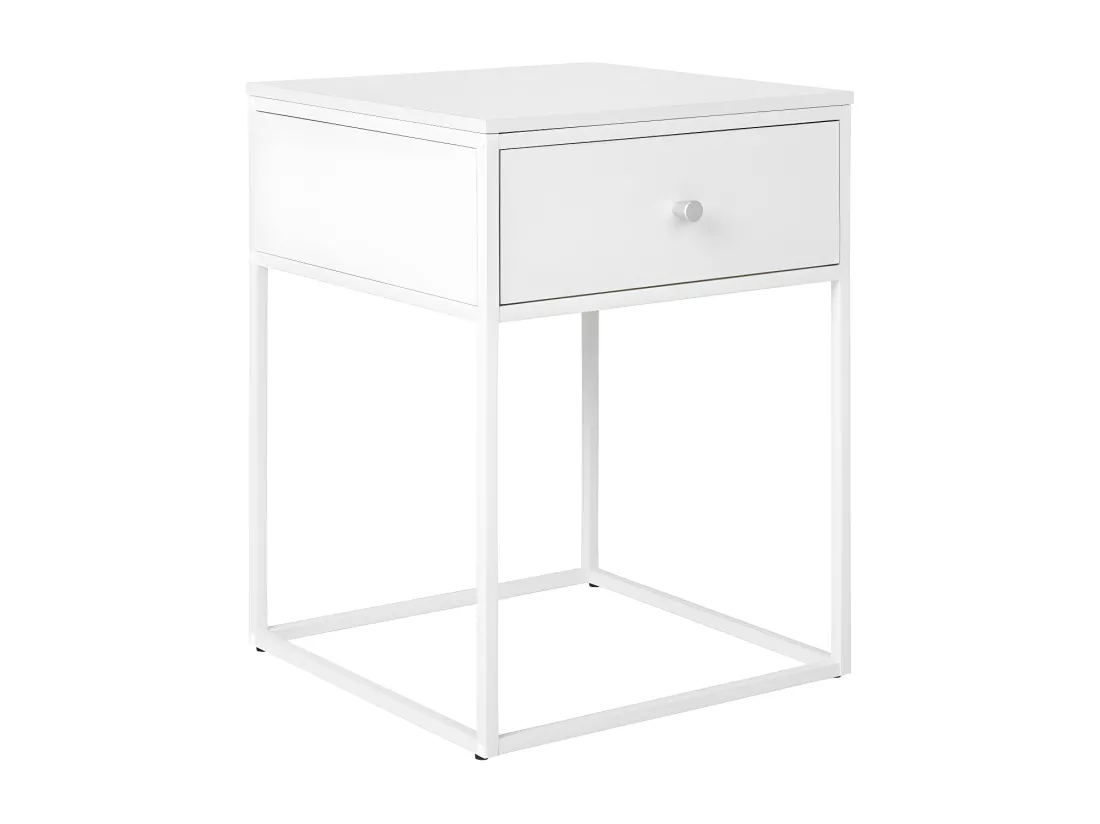 Vita - Table de chevet avec tiroir en bois et métal blanc - Blanc