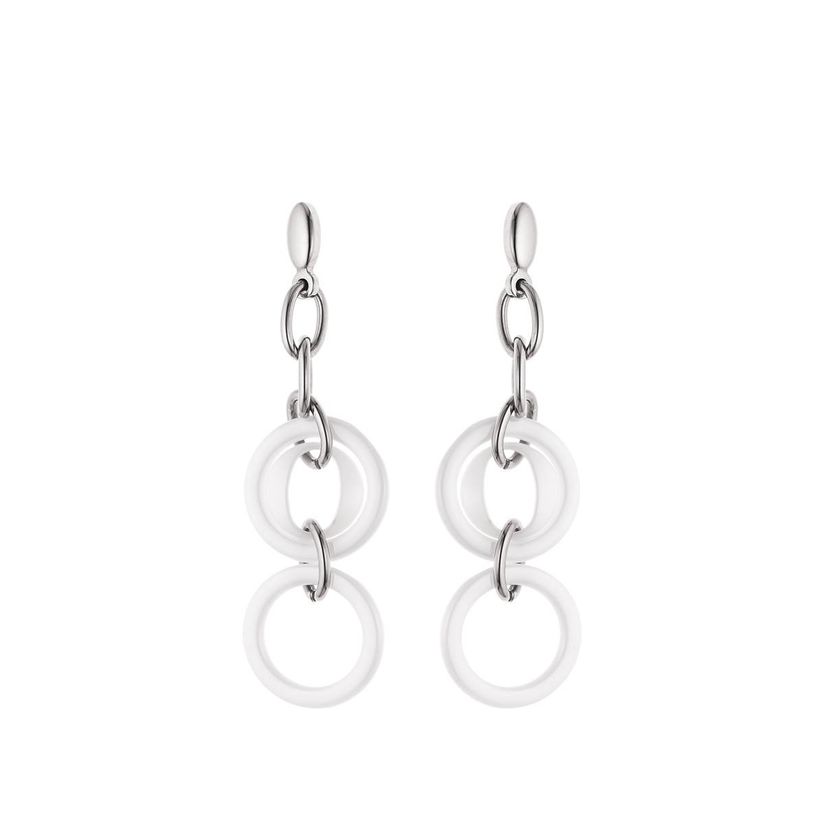 STELLA - Boucles d'Oreilles Pendantes - Motif Cercle - Céramique blanche