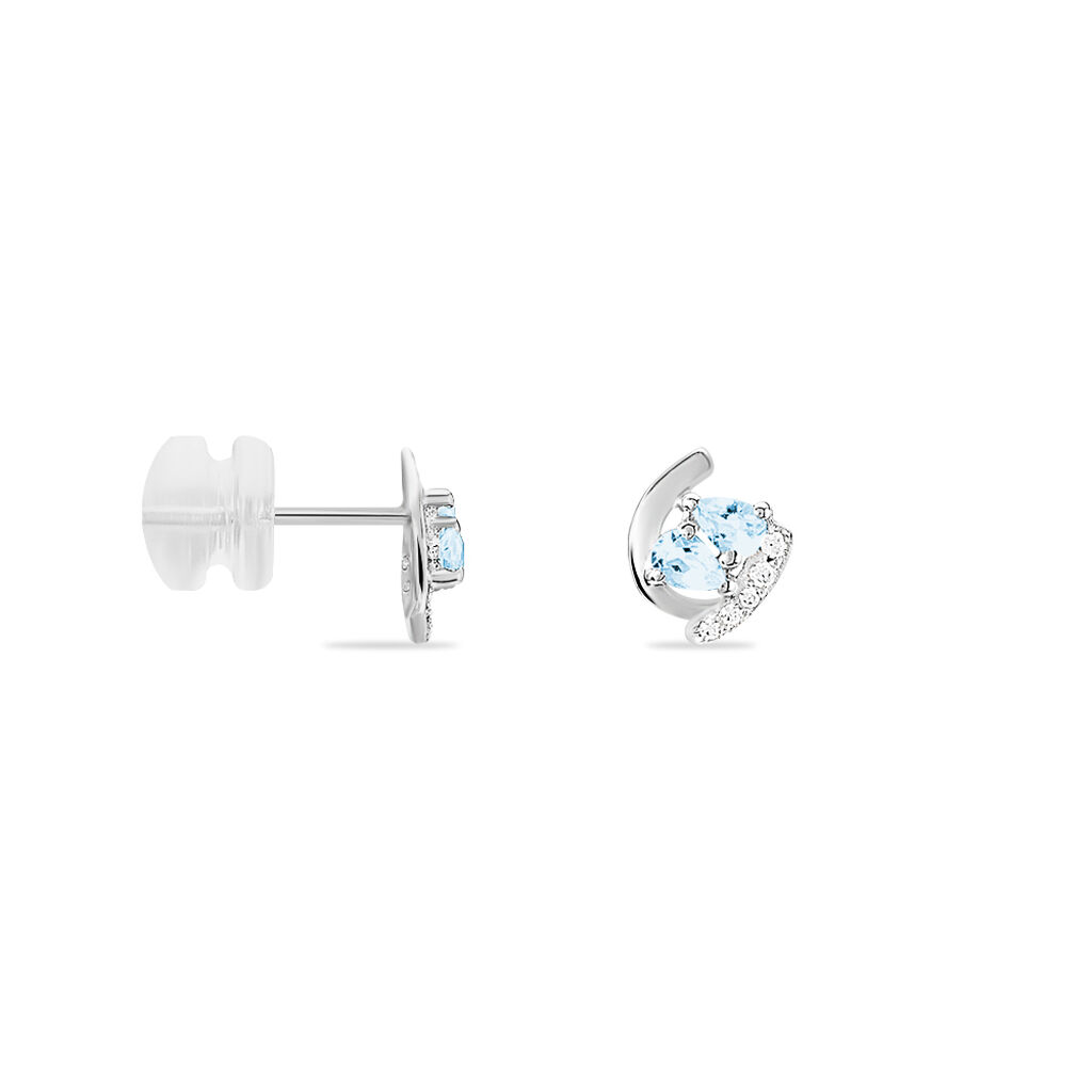 Boucles D'oreilles Puces Tya Or Blanc Topaze Et Oxyde De Zirconium