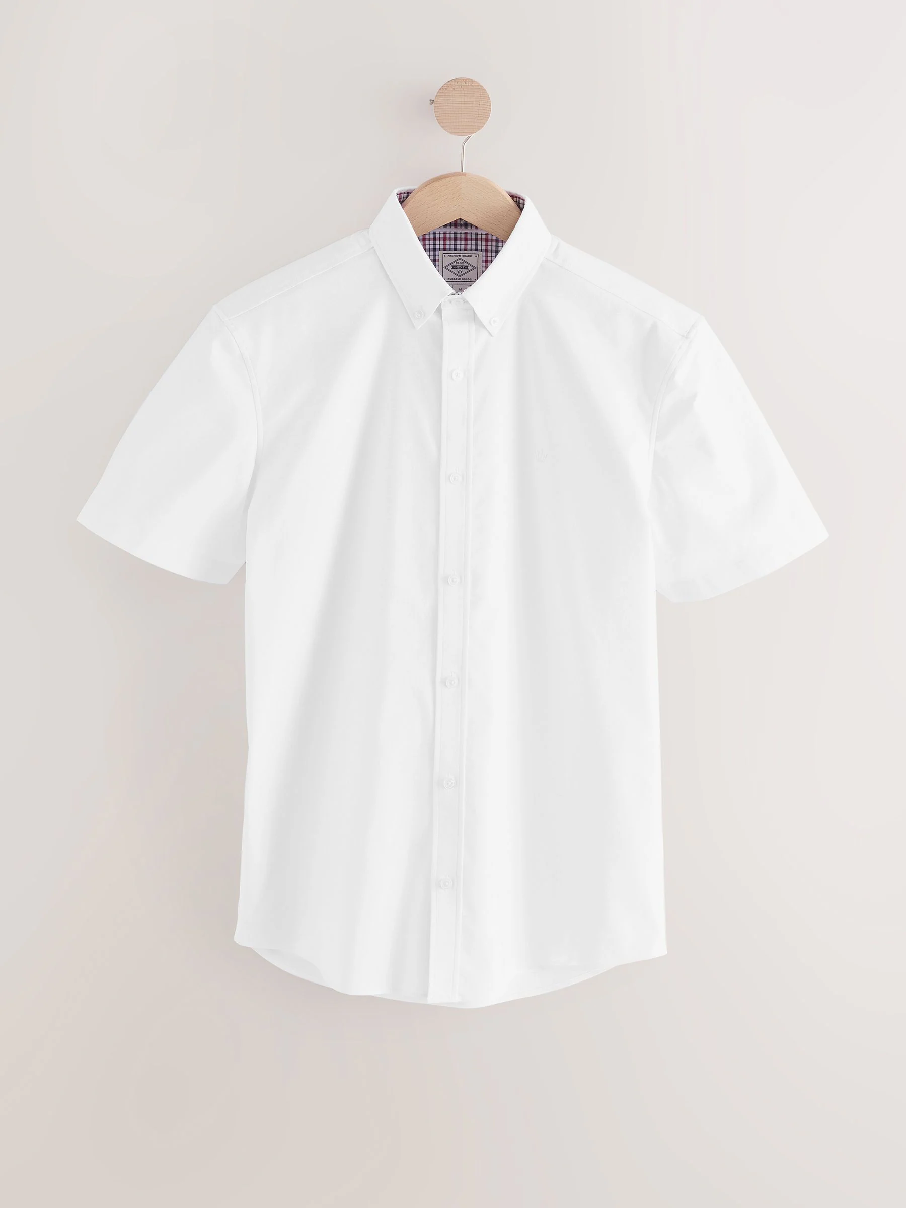Wit - Oxford overhemd met stretch en korte mouwen