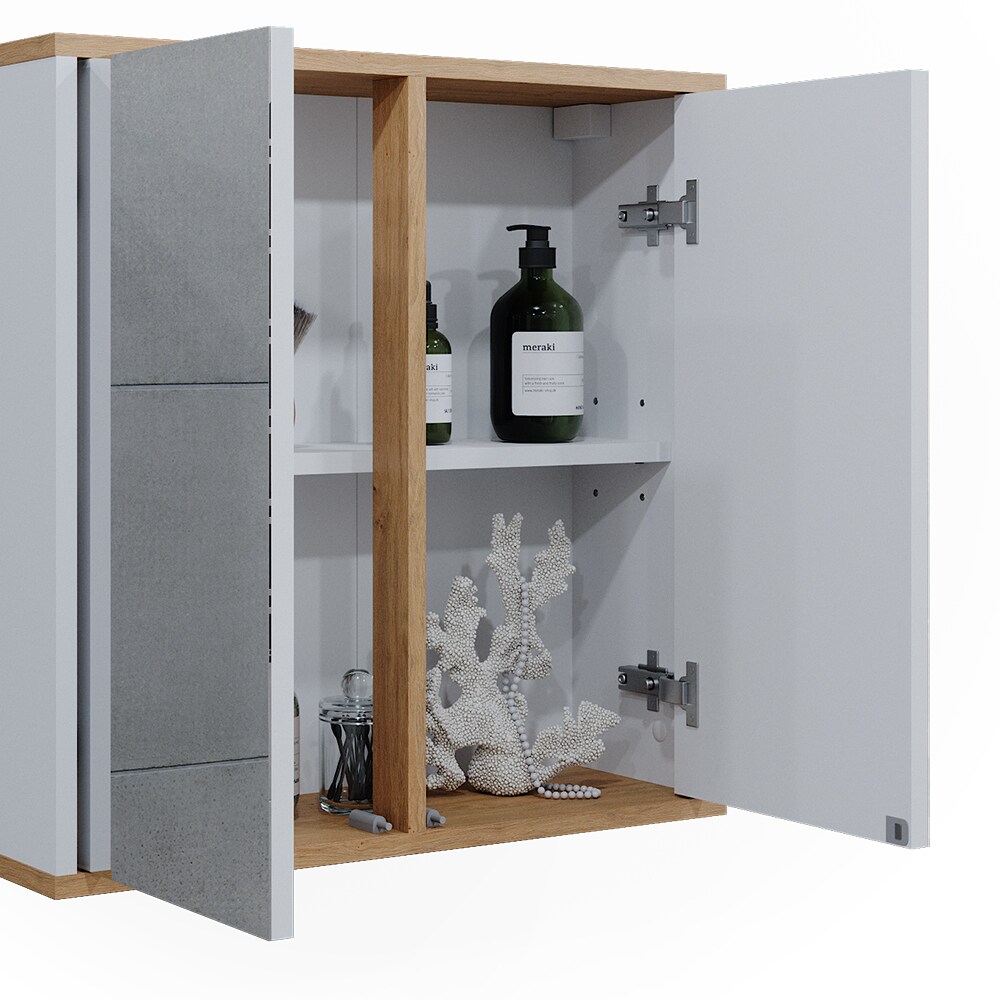 Vicco Badspiegelschrank Didi Weiß Eiche 60 x 60 cm mit 2 Türen