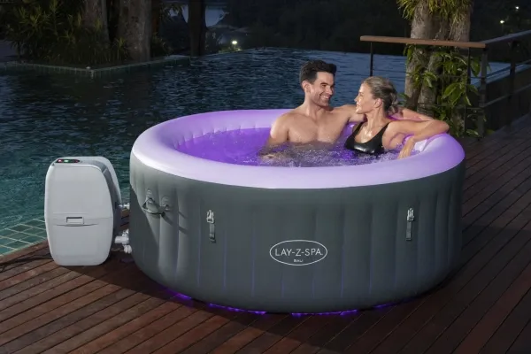 Bestway 60009, 669 L, 4 person(er), Rund, Boble/Jet massage, Acrylonitrilbutadienstyren, PVC, Grå, Hvid