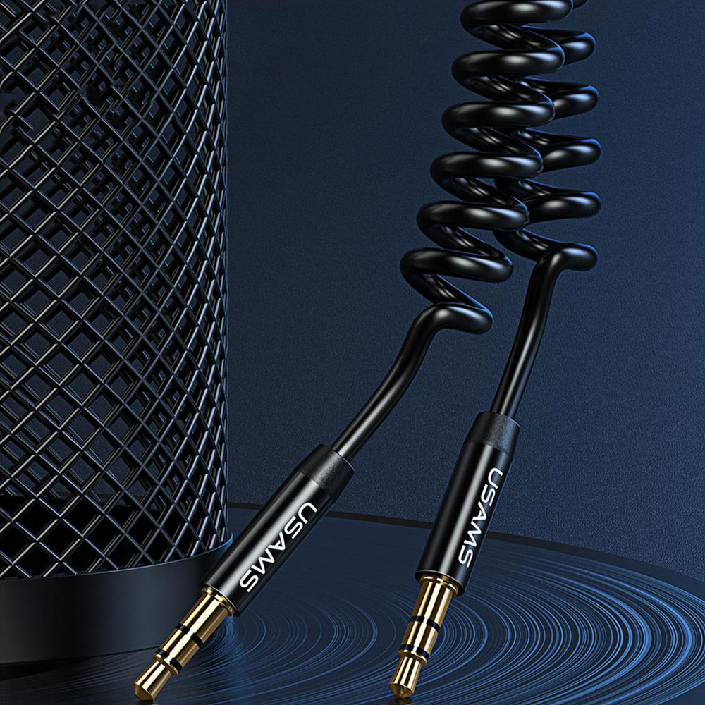 (1.2m) 3.5mm Audio AUX Klinke Stecker Spiral Kabel mit vergoldeten Kontakten - Schwarz