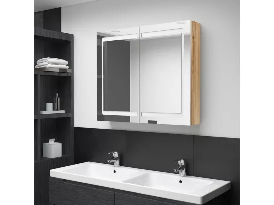 Armoire de salle de bain à miroir LED Chêne 80x12x68 cm