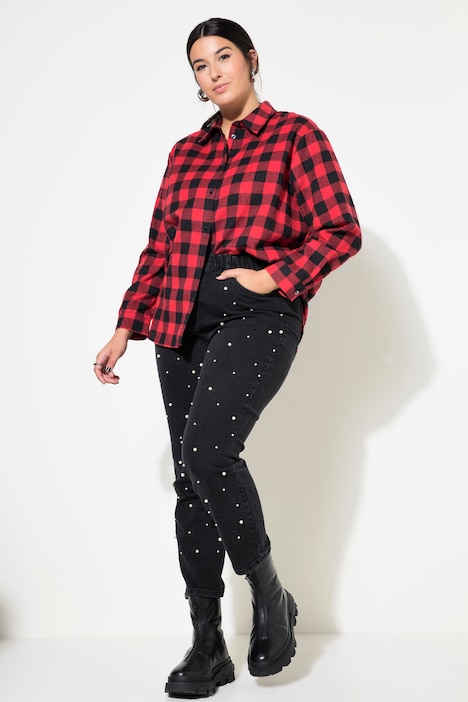Mom-Jeans, Zierperlen, 5-Pocket