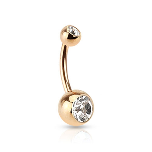(10mm) Barbell 316L Chirurgenstahl Bauchnabelpiercing mit Gewindeverschluss Strass Kugeln - Roségold / Weiss