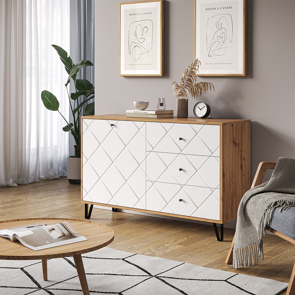 Vicco Sideboard Nizza 128 x 78 cm, Artisan Weiß, Wohnzimmerschrank