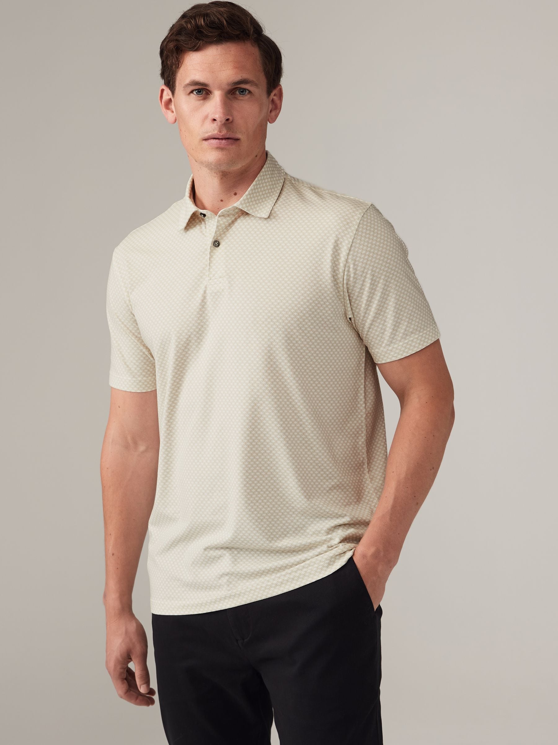 Wit/marineblauw/zwart met goudkleurige geometrische print - Set van 3 jersey poloshirts met korte mouwen