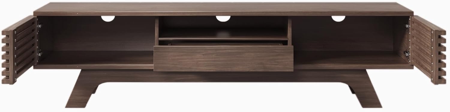 Merax TV Schrank, TV Lowboard mit 1 Schublade, 2 Türen, offenen Fächern und Kabeldurchführung, für Fernseher und Multimedia-Geräte, Holzfarbe, 150x35x44 cm