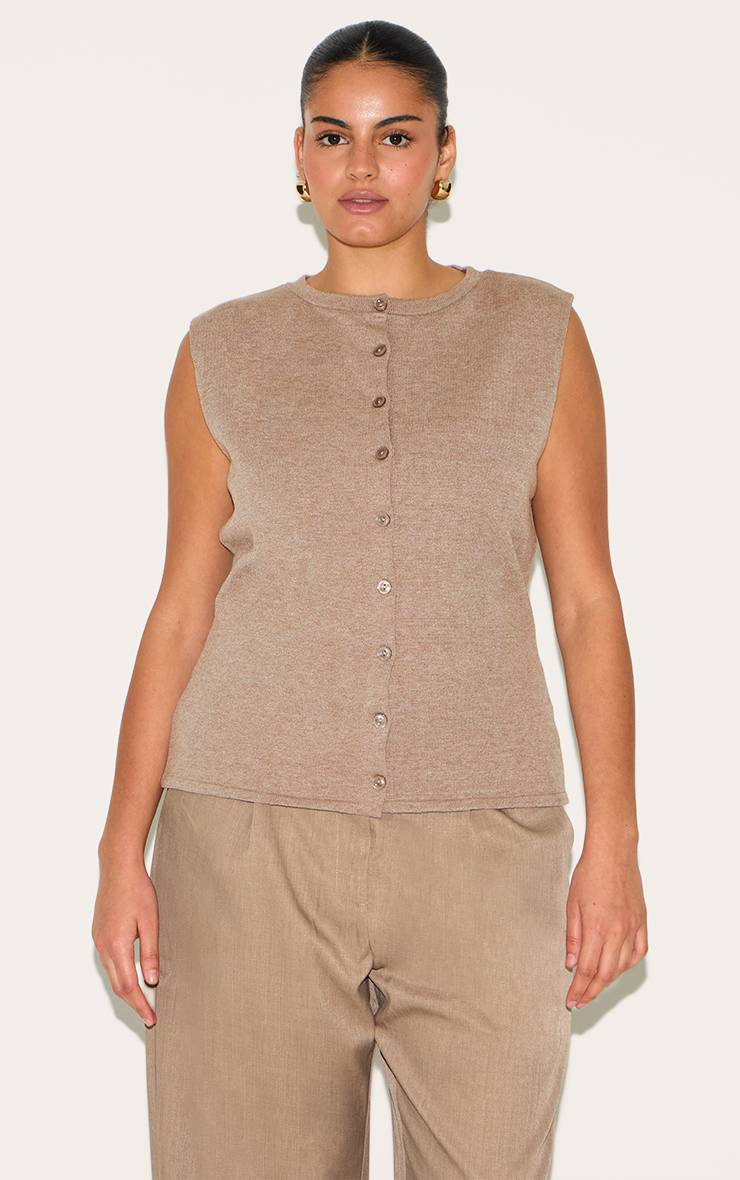 Moka Top Sans Manches Grande Taille Avec Boutonnage Sur Le Devant