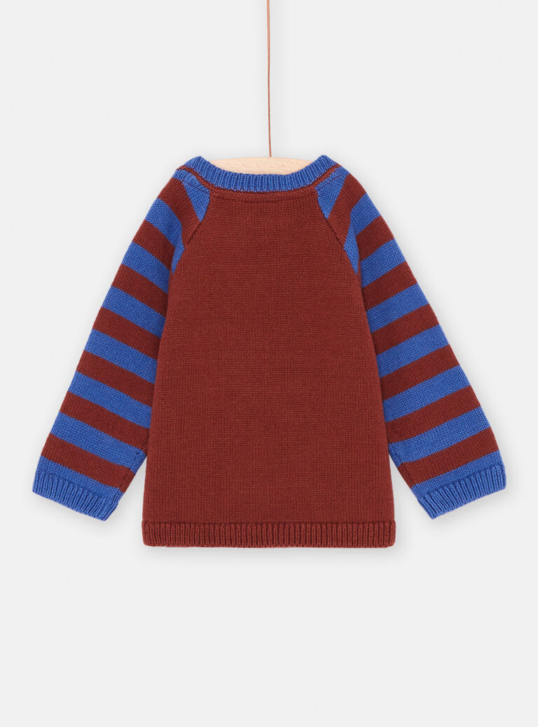 Pull marron et bleu à imprimé à rayures bébé garçon