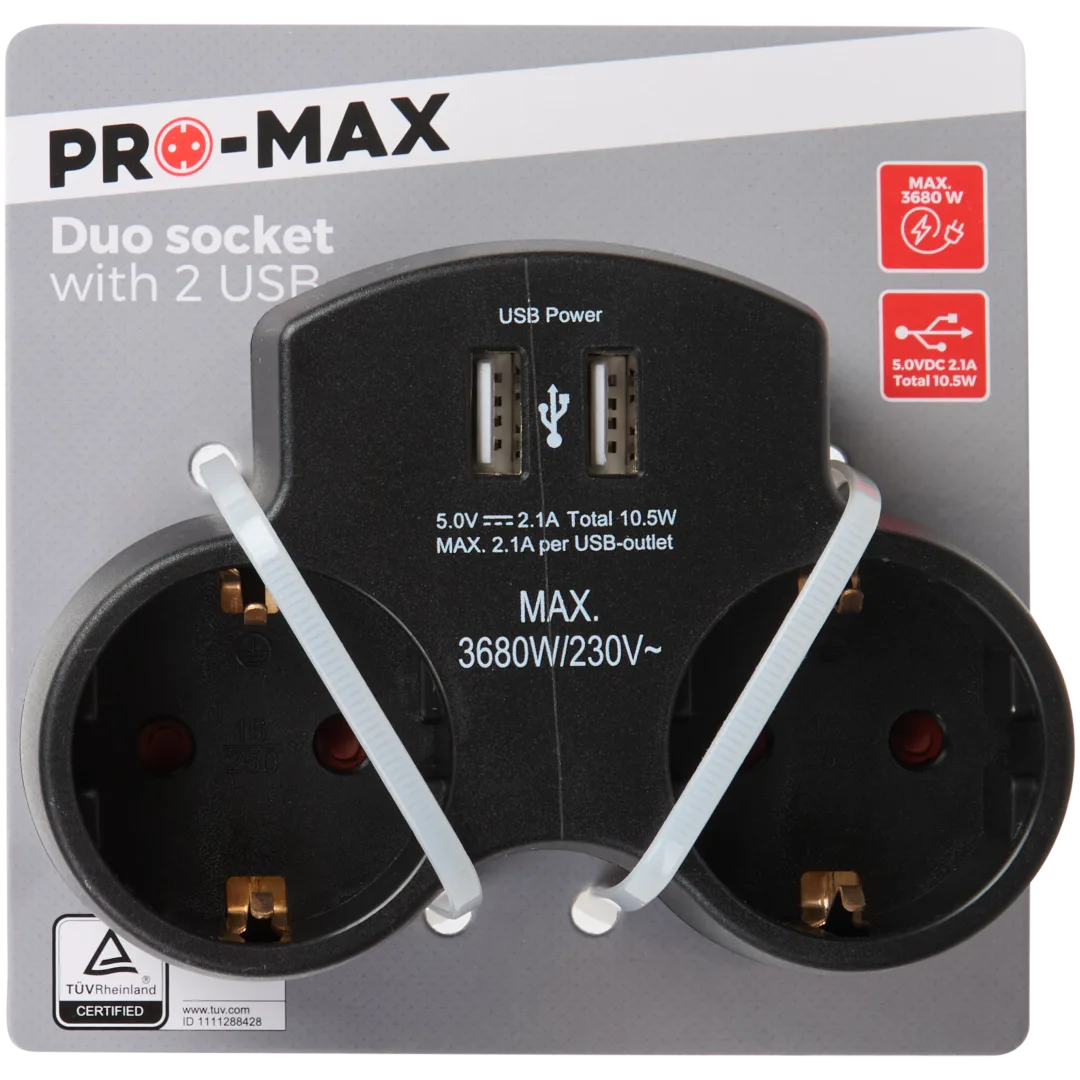 Pro-max dubbele wandstekker 4-voudig