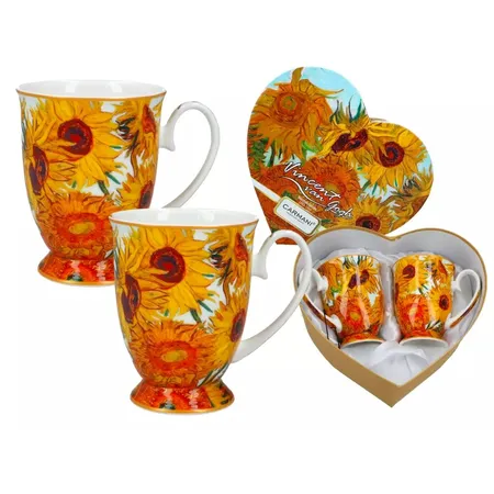 Carmani 2er Set Tassen Van Gogh Sonnenblumen 280 ml in Herzschachtel