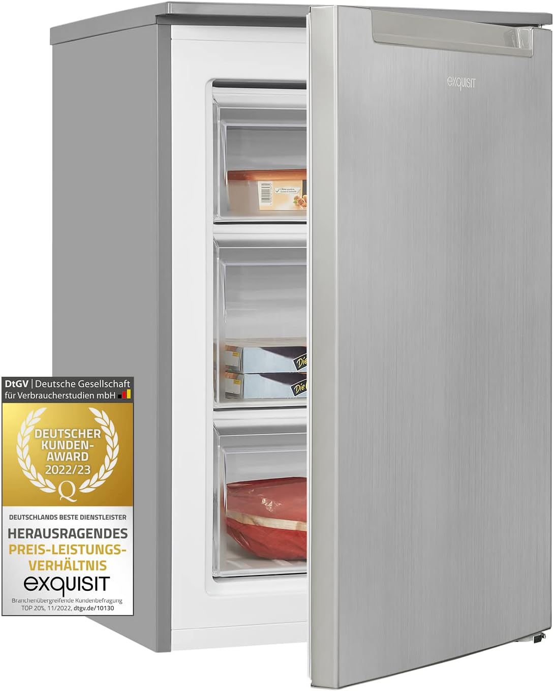 Exquisit Gefrierschrank GS81-040C inoxlook | Tiefkühlschrank klein 87 l Nutzinhalt | 4 Sterne Gefrieren | Gefrierschrank klein