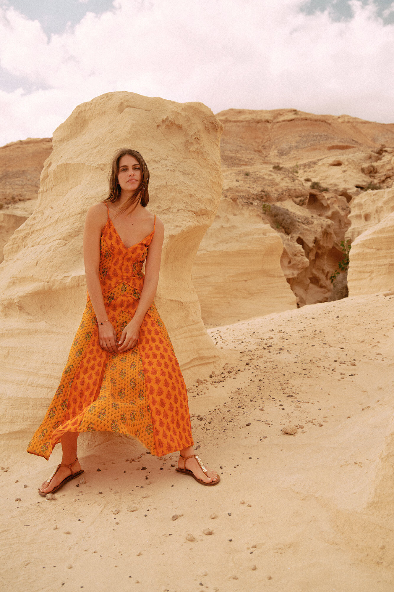 Vestido longo estampado - Multicolorido
