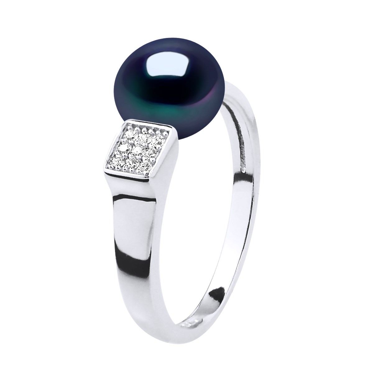 Bague Ajustable Perle d'Eau Douce 9-10 mm Noire Joaillerie Argent 925