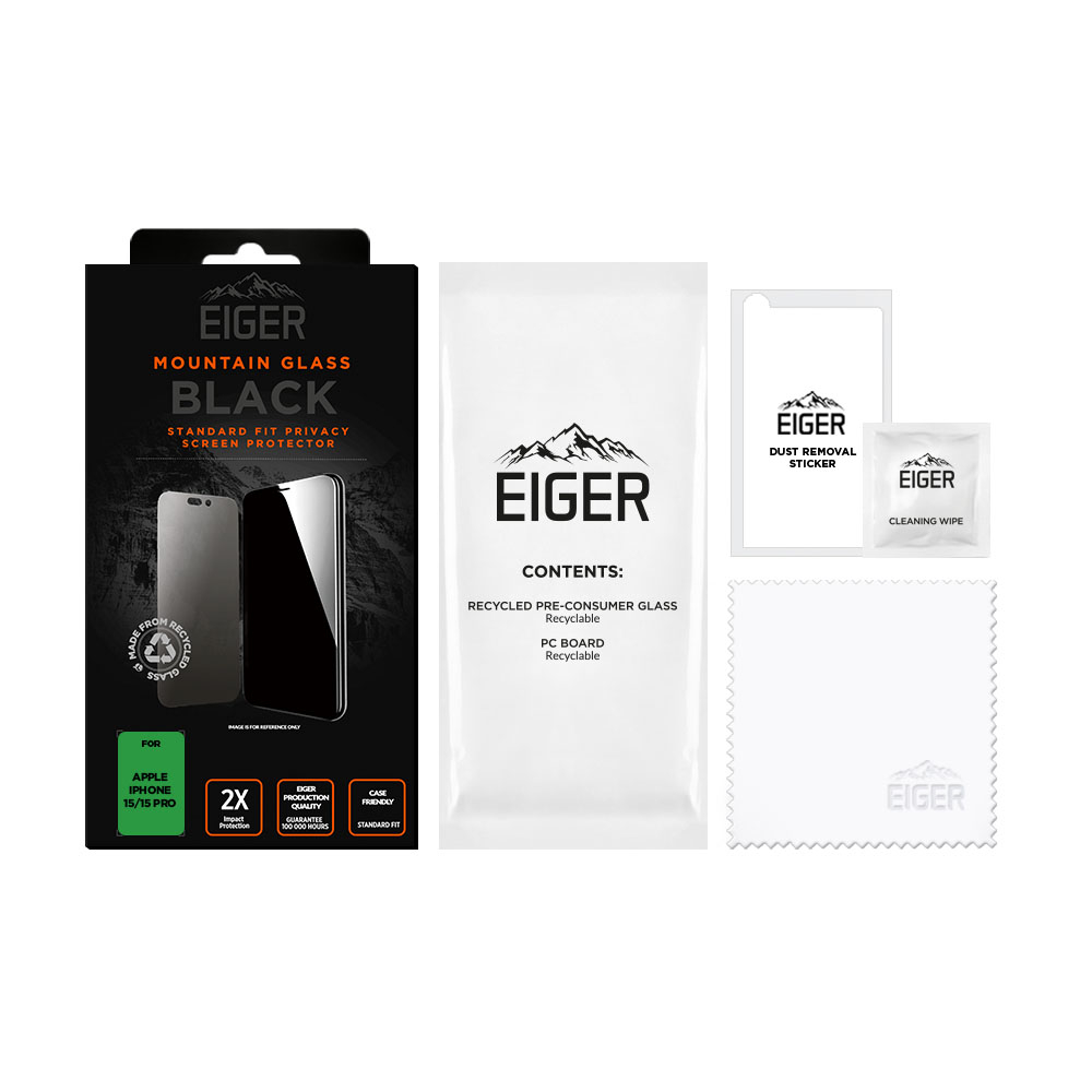 iPhone 16 / 15 / 15 Pro Mountain Glass Black Panzerglas 2.5D Privacy Displayschutz Case Friendly (EGMSP00246)