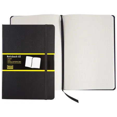 Idena Notizbuch A5, 192 Seiten, schwarz, kariert